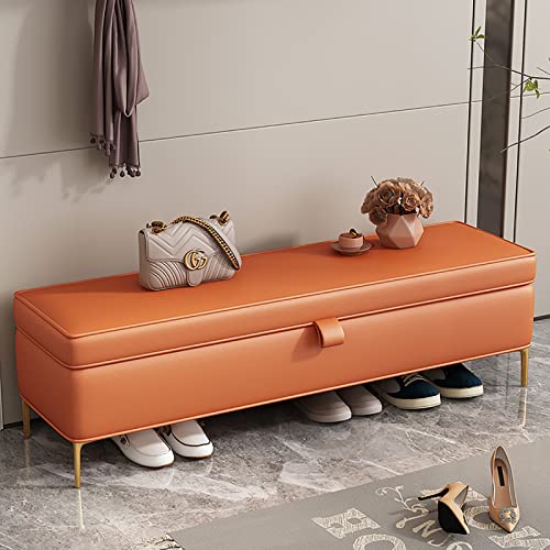 Storage Bench,Faux Leather Storage Bench,Premium End of Bed Bench with Storage,Modern Upholstered Bench Shoe Bench Bedroom Bench-Blue 100x40x45cm