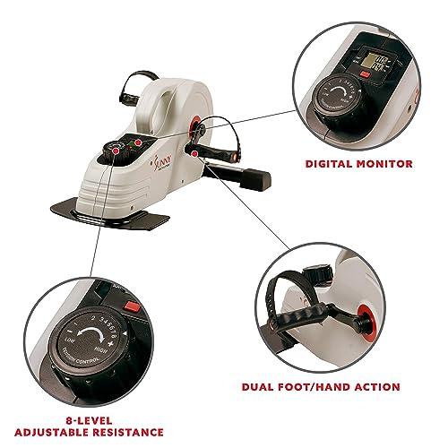 Sunny Health & Fitness Magnetic Under Desk Pedal Exerciser, Dual Function Mini Exercise Cycle Bike With Low Profile Design, SF-B0891