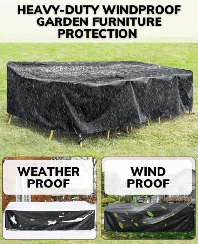 Straame - Outdoor Furniture Protection Cover – Heavy Duty 420D Oxford Fabric – Waterproof & Windproof Anti-UV Rectangular Patio Table Cover with