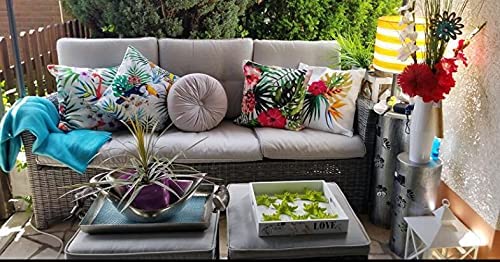 Set of 4 Cushion Covers, Tropical Plants Pattern Waterproof Throw Pillow Covers, Waterproof Cushion Covers, Outdoor Throw Pillow Case for Outdoor