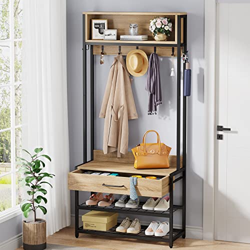 LITTLE TREE Hall Tree, Engineered Wood Steel, Oak