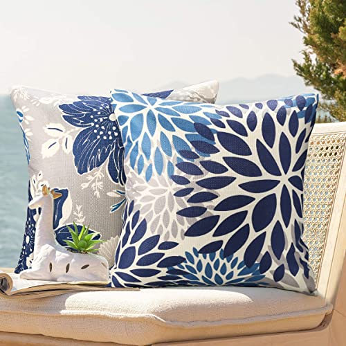 Cushion Covers 45 X 45 Square Pillow Covers Pack of 4 Waterproof Cushion Covers Blue Flower Outdoor Throw Pillow Covers Decorative Cushion Covers