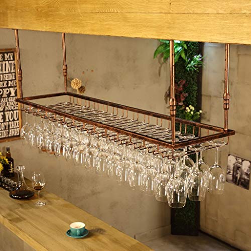 Hanging Wall Upside Down Storage Rack Wine Wrought Iron Inverted High Cup Holder J1114, PIBM, Gold, 90cm*35cm