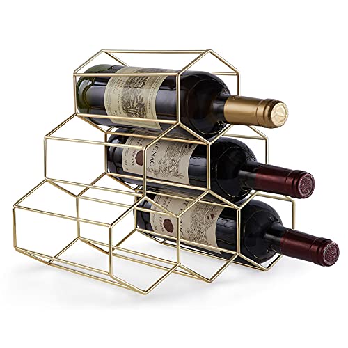 FOMANSH Countertop Wine Rack - 6 Bottle Holder for Wine Storage, Freestanding Wine Rack for Wine Cellar Bar Cabinet, Metal Tabletop Wine Holder w