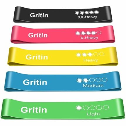 Gritin Resistance Bands, [Set of 5] Skin-Friendly Resistance Fitness Exercise Loop Bands with 5 Different Resistance Levels - Carrying Case Inclu
