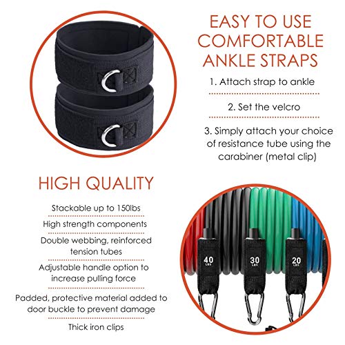 VIGOR Fitness Resistance Bands Set of 11 - 150lbs, Outdoor/Indoor Exercise Workout Equipment for Body Strength, Gym, Yoga & Home Fitness, 2 Angle