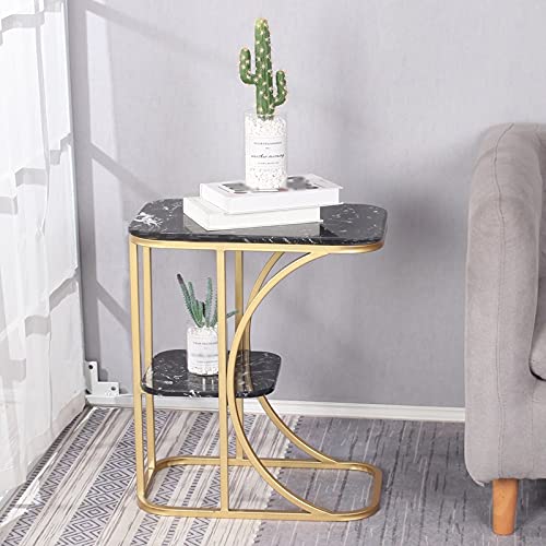 JYDQM Balcony Coffee Table Small House Marble Side Cabinet Living Room Sofa Corner Bedroom Bedside Table (Color : Gold+white marble)