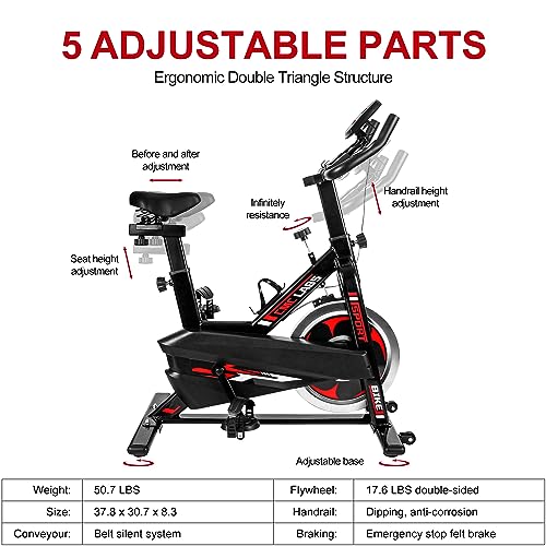 Spin Bike, Brake Pad Stationary Bike for Home, Indoor Cycling Bike with Heavy Flywheel, Comfortable Seat Cushion,Exercise Bike