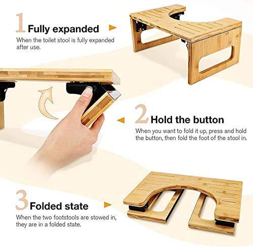 MYOYAY Bamboo Squatting Toilet Stool Collapsible Toilet Potty Stool with Non-Slip Mat Physiological Wooden Footrest 7 Inch Foldable Footrest Squa
