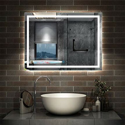 Acezanble LED Bathroom Mirrors,Demister Pad,Touch Sensor Switch,Wall Mounted,IP44,Vertical or Horizontal (Touch+LED+Demister, 800X600)