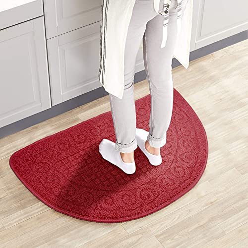 Olpchee Half Round Non-Slip Kitchen Bedroom Toilet Doormat Floor Rug Mat Keeps Your Floors Clean Decorative Design (Large, Red)