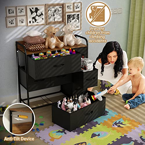 uiano Chest of Drawers with 7 Drawers,Suede Fabric Storage Tower, Easy to Install, Easy Pull Fabric Bins & Wooden Top & Large Storage Space, Livi