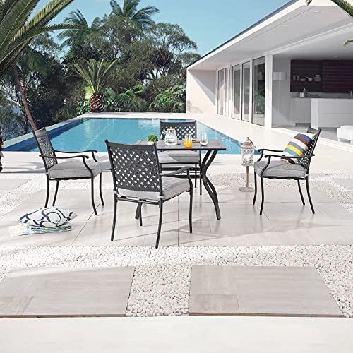 LOKATSE HOME Patio Chairs Square Table with Umbrella Hole, Grey
