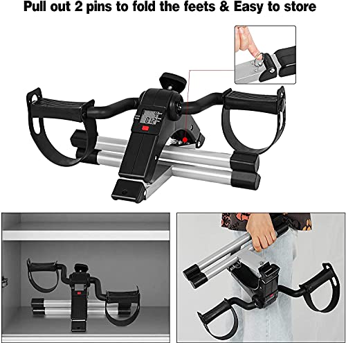 EVOLVE Foldable Mini Pedal Exercise Bike for Home/Office Workout Pedal Exerciser with LCD Display, Adjustable Resistance, Under Desk Bike, Exerci