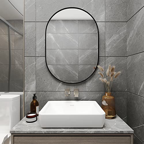 NEUWEABY Oval Bathroom Mirror Capsule Wall Vanity Mirror, 2 Piece 20"x30" Pill Mirrors Wall Mounted Mirror, Large Modern Mirror with Gold Metal F