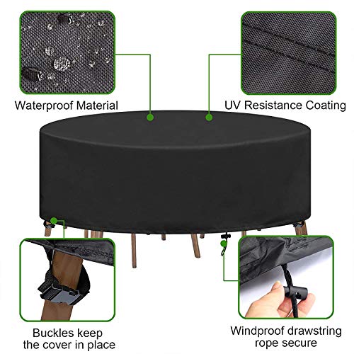 Round Garden Table Cover, Circular Patio Furniture Cover,420D Heavy Duty Oxford Waterproof Breathable Oxford Fabric Garden Furniture Cover,230 x