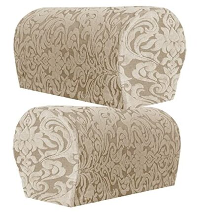 XIEHUZA Jacquard Stretch Armrest Covers, 1 Pair Armchair Covers with Twist Pins for Arms, Arm Covers Soft Polyester Arm Caps Non Slip Furniture P