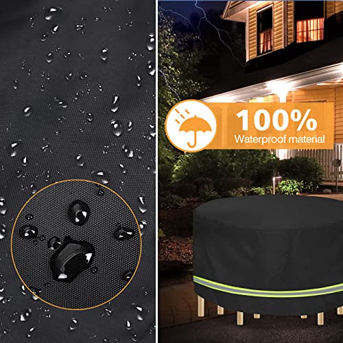 Hoypeyfiy Patio Furniture Covers Waterproof - 420D Heavy Duty Fabric Round Garden Table Furniture Covers Fit for Outdoor Dining Table Cover and P