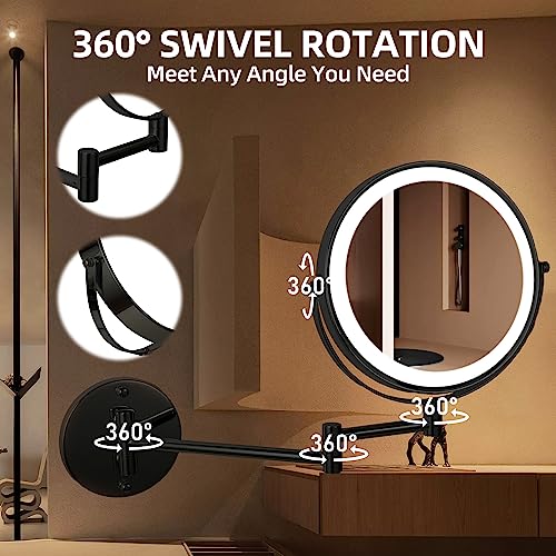 SLIMOON 8" Wall Mounted Lighted Makeup Mirror with Magnification, 1X/10X Magnifying Mirror with Light, 3 Color LED Dimmable 2000mAh Rechargeable