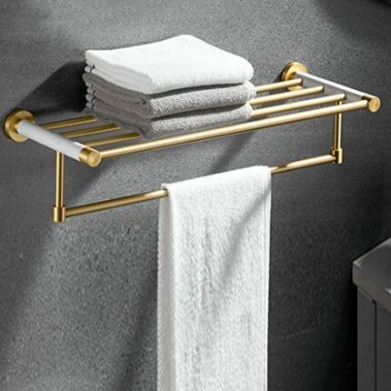 HIGOH Towel Racks, Bathroom Towel Rack Wall Mounted Towel Holder,Nordic Light Natural Marble Brushed Bath Towel Rack Space Aluminum Towel Holder