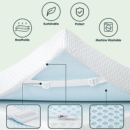 CHUN YI 3 inch Thick Double Memory Foam Mattress Topper With Anti-Slip Ventilated Hypoallergic Bamboo Cover, Soft Flexible Memory Foam Design For