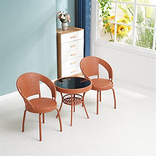 JHKGY 3-Piece Modern Conversation Bistro Chat Set Patio Wicker Chairs, Outdoor All-Weather Wicker Furniture,Metal Frame Woven Seat,Glass Top Side