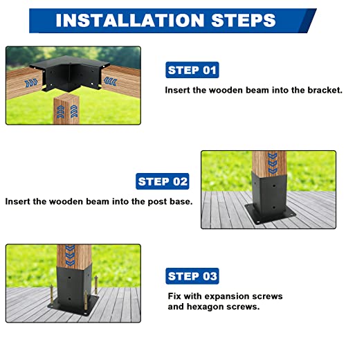 Pergola Gazebo Brackets-Kit Toja Grid - Nopwer 3-Way Right Angle Corner Bracket for 4x4 Inch Wood Beams