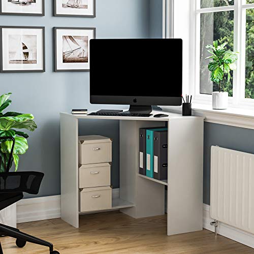 Vida Designs Hetton Corner Computer Desk with Shelves, Home Office PC/Laptop Table, Gaming Study Workstation, Furniture, Black