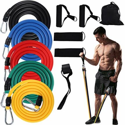 RECUTMS Resistance Bands Set, Exercise Band, Resistance Band With handle Men Women 11pc Fitness Home Gym Equipment for Stretch Workout Band Kit S