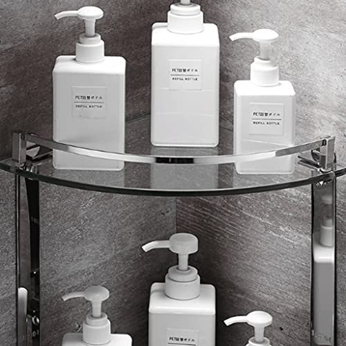 RSOCHS Bathroom 2-Tier Glass Corner Shelf with Towel Bar Wall Mounted Extra Thick Tempered Glass
