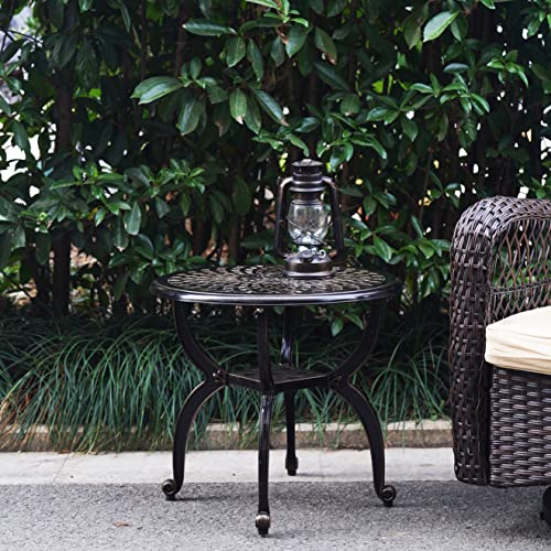 Mandolin Outdoor Patio Table,Rust -Resistant Cast Aluminum Side Table,Weather Resistant End Table,Coffee Table, Perfect for Patio, Backyard Or Ga