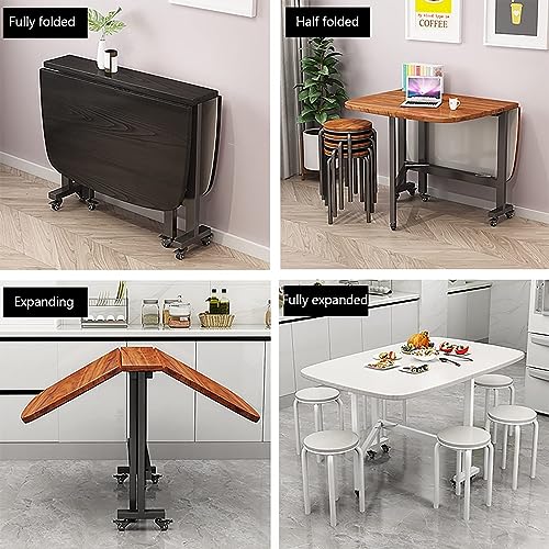 UE-MAOLU Dining table, Kitchen Folding Dining Table, Wood Extendable drop leaf table,with Moveable Wheels Saving Space, Round Edge Design,for Liv