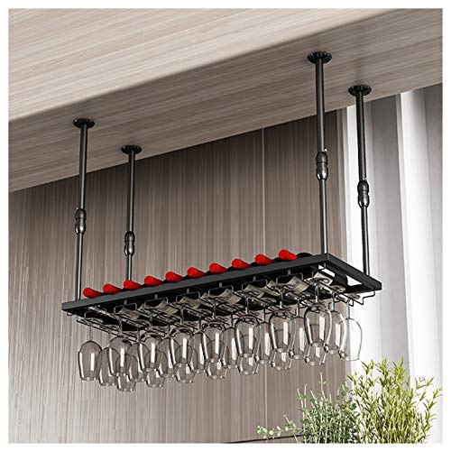 EMISOO Wine Rack Wall Mounted - Wall Mounted Iron Wine Rack, Adjustable Height, Ceiling Mounted Hanging Wine Bottle Holder, Champagne Glass Rack,