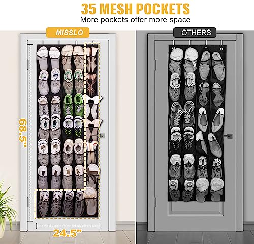 MISSLO 35 Large Pockets Over The Door Shoe Organizer Sturdy Oxford Fabric Hanging Shoe Rack for Door Mesh Closet Shoe Holder Hanger (Black)