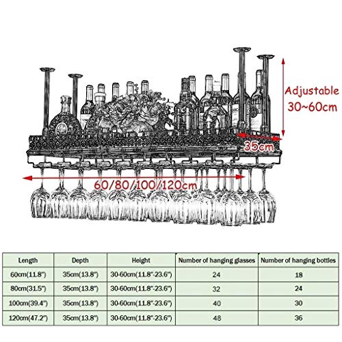 Metal Iron Ceiling Wine Rack, Hanging Mounted Wine Bottle Holder, Upside Down Champagne Glass Rack, Stemware Goblet Rack, Bar Home Decor, Black (