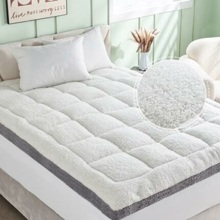 California King Mattress Topper, Cymula Cal King Sherpa Mattress Pad with 900GSM Down for Back Pain Extra Thick Mattress Cover Pillow Top with 8-