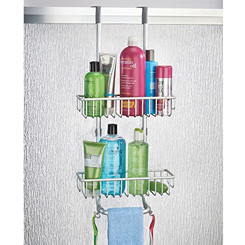 mDesign Over Door Shower Caddy - Practical Shower Shelves with Drill-free Installation - Hanging Shower Basket - Stainless Steel Shower Caddy - f