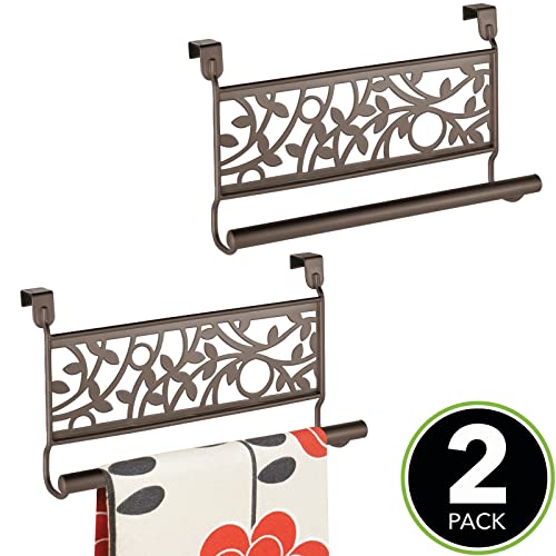 mDesign Tea Towel Holder — Over Door Towel Rail with No Drilling Required — Kitchen Towel Rail — For Kitchens and Bathrooms — Set of 2 — Bronze