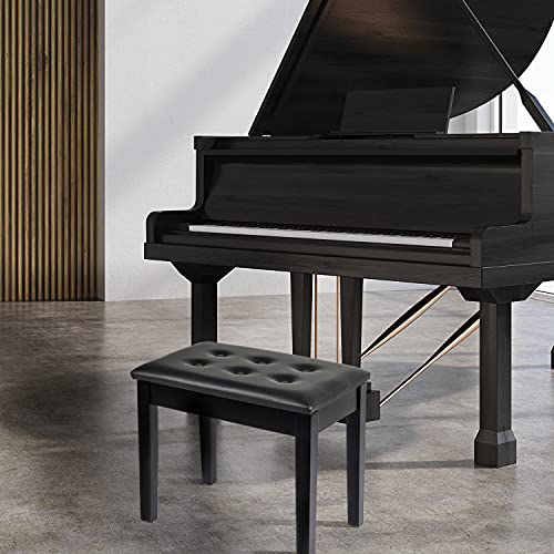 GRANDMA SHARK Piano Stool, Dressing Table Stool, Double Seat Keyboard Bench with Storage Compartment, Soft Faux Leather Padded Seat (Button)