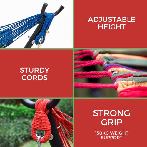Hammock with Stand Included (250 cm) and Carry Case, Multi-Coloured Cotton Hammock for Garden, Terraces, Travel, Camping (Weight up to 150 kg)