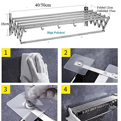 HIGOH Towel Racks,Bathroom Towel Rack Wall Mounted Towel Holder,Wall Mount Pull Retractable Folding Bathroom Towel Rack,Screw or Nail Free Sticke