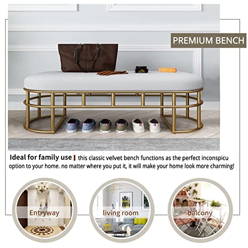Multifunction Bedroom Bench Dining Bench Storage Bench Home Decor,Modern Entryway Bench with Golden Base,Comfy Velvet Upholstered Bench Shoe Benc