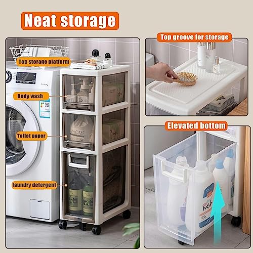 CIADAZ Small Bathroom Storage Cabinet, Toilet Paper Holder, 2/3/4 Tier Thin Toilet Vanity Cabinet, Narrow Bathroom Cabinet Organizer for Small Sp
