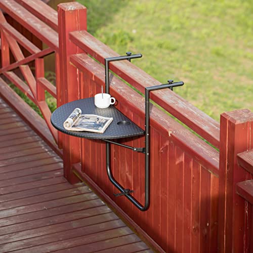 Gardenised Indoor and Outdoor Rattan Decorative Plastic Foldable Balcony Table, Black, Alloy Steel