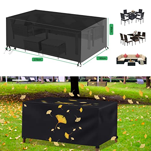 Garden Furniture Covers Waterproof Outdoor - 270 x 180 x 89cm Rectangular Rattan Patio Furniture Cover - Heavy Duty Large Protective Cover for Ou