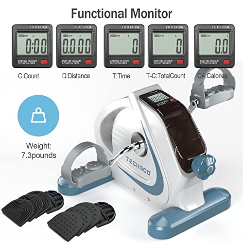 TECHMOO Under Desk Bike Pedal Exerciser Portable Mini Home Exercise Bike with 5LBS Flywheel Sitting Peddler Exerciser for Seniors Legs and Arms T