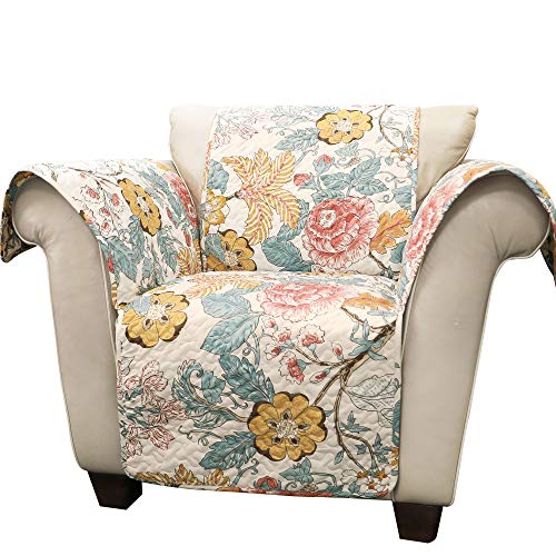 Lush Decor Blue and Yellow Sydney Furniture Protector-Floral Leaf Garden Pattern Armchair Cover, Chair