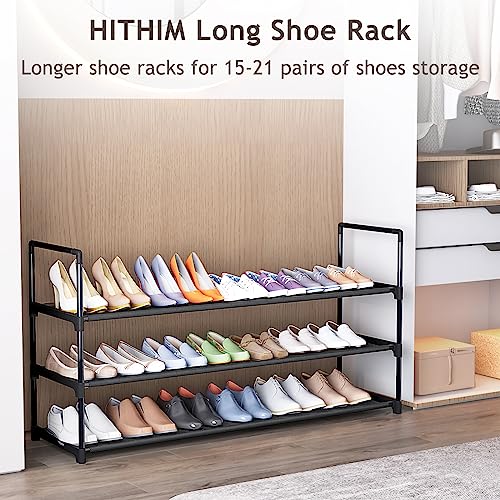 HITHIM 3 Tier Long Shoe Rack,Stackable Wide Shoe Shelf for Shoe Storage,Sturdy Shoe Stand,Non-Woven Fabric Shoe Organizer for Closet,Upgrade Shoe