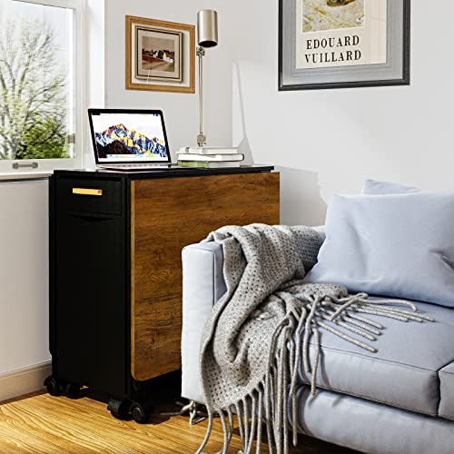 HSSZXFR Folding Dining Table with 2 Chairs, Space Saving Dining Table Folding Dining Table with Storage Drawer Drop Leaf Table Extension Dinner T