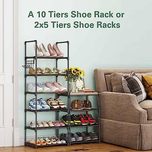 ciecie Shoe Rack for Closet and Entryway, 10 Tiers Shoe Shelf Organizer and Storage for 20-24 Pairs of Shoes and Boots, Space Saving Shoe Shelf w